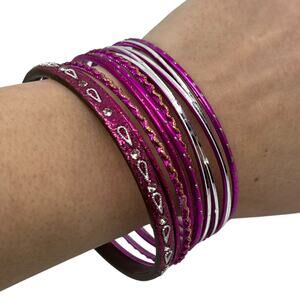 Stunning Magenta Indian Bangles Set Traditional Silver Wedding Bridal Jewelry